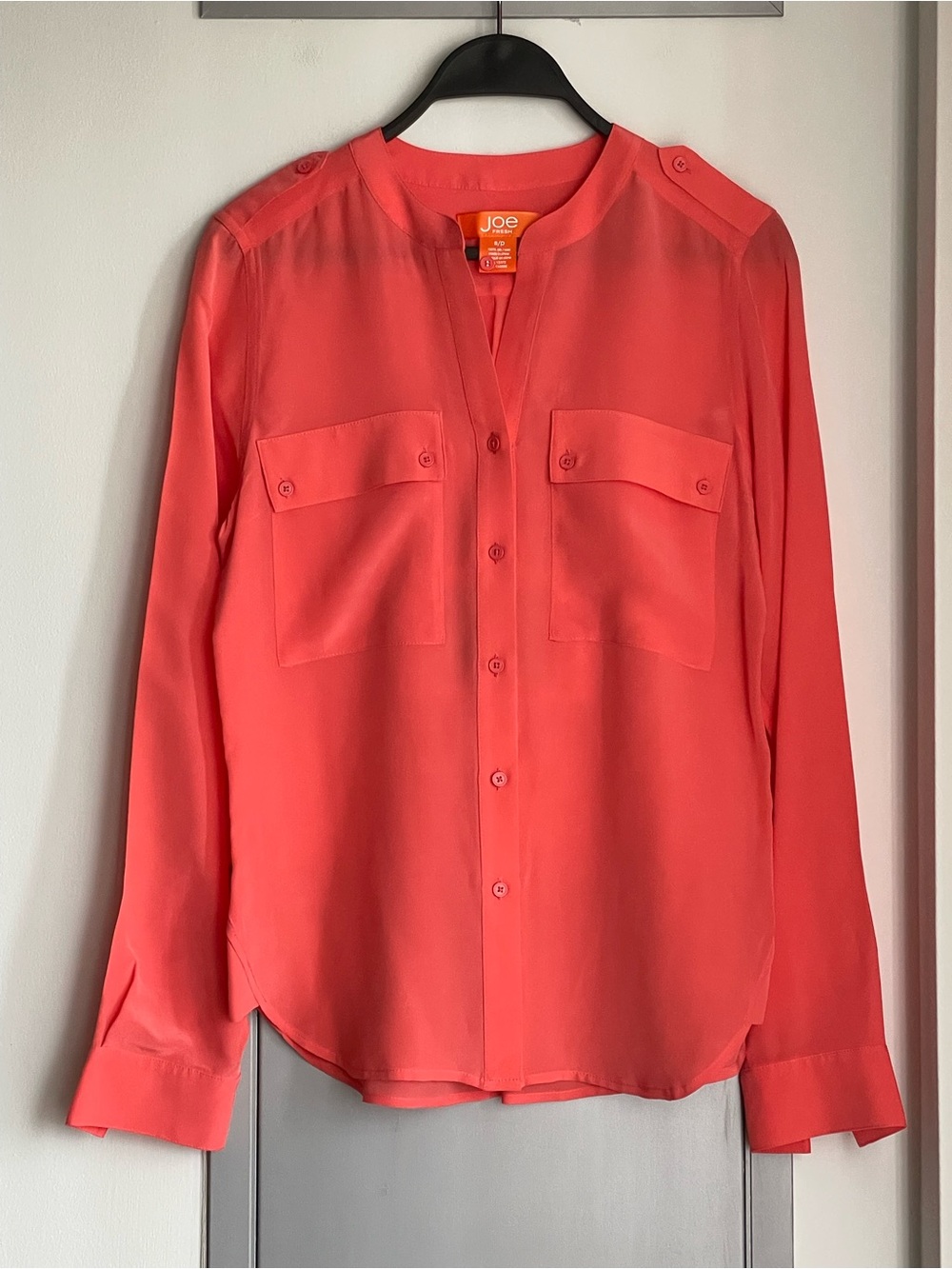 JOE FRESH Coral Button Down 100% Silk Shirt